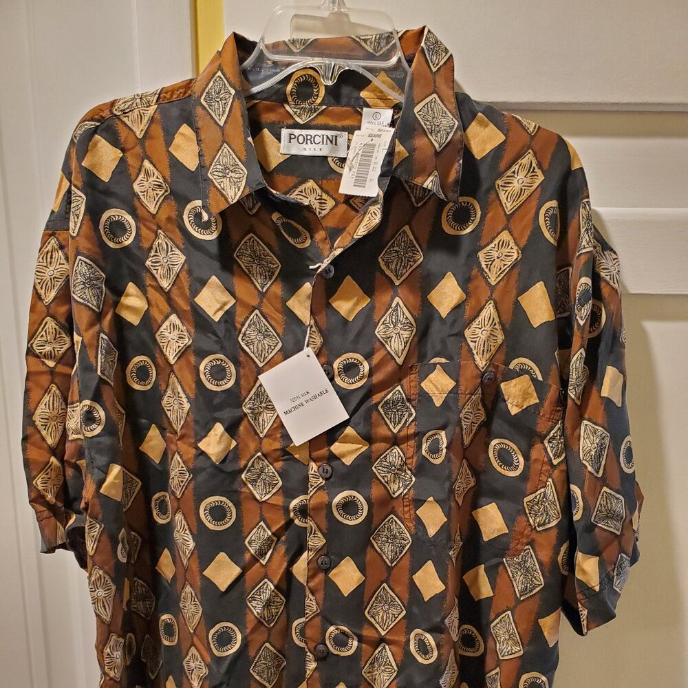 Men Button Up Silk Shirt
